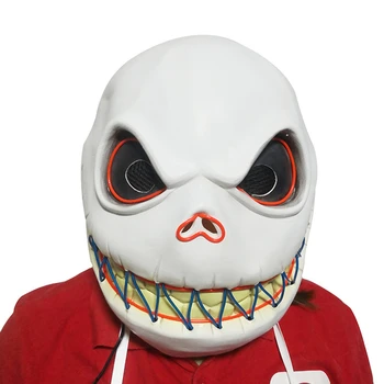 

Adult The Nightmare Before Christmas Jack Skellington LED Light Latex Mask Cosplay Prop Halloween Party Mischievous Horror