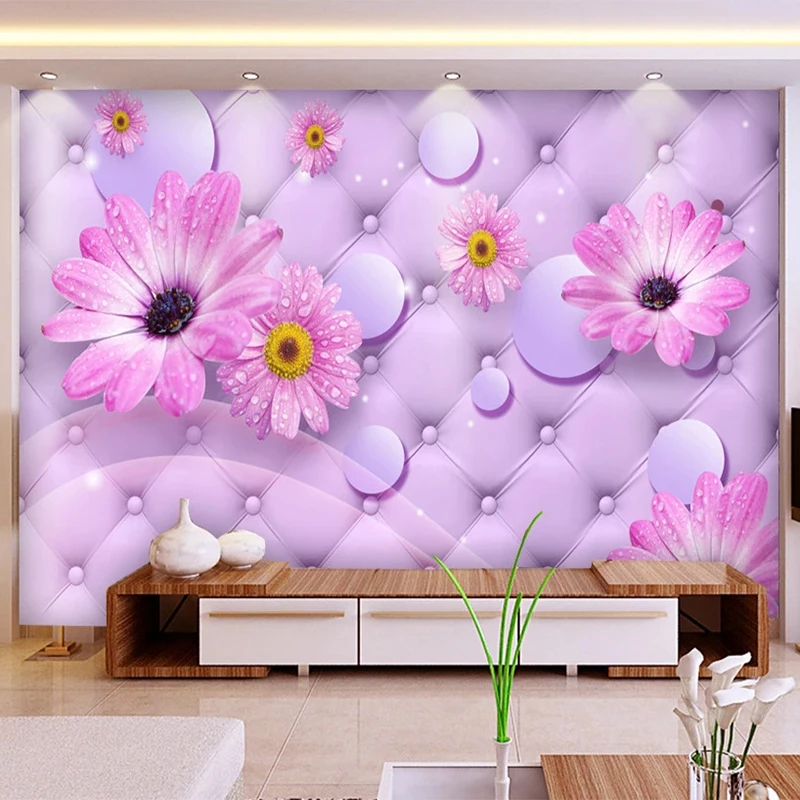 Пользовательские Настенные обои 3D Фиолетовый Подсолнух булочка настенная живопись Дворец бракосочетаний гостиная Романтический домашний Декор 3D обои