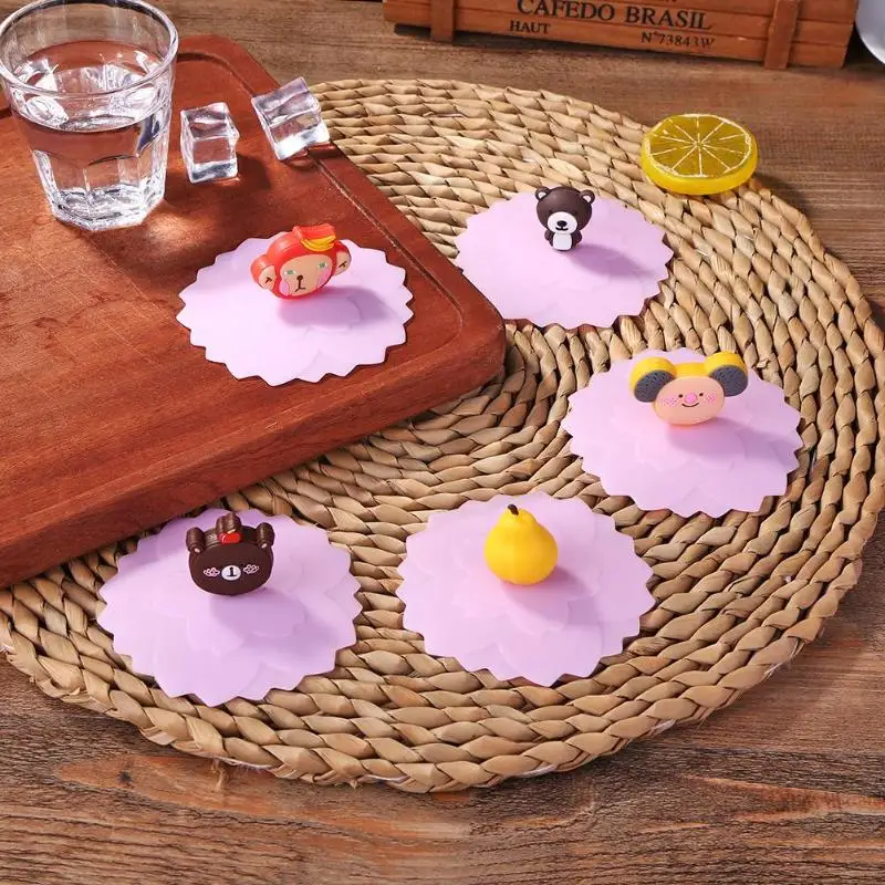 Мультяшное уплотнение герметичные крышки для чашек портативные термостойкие многоразовые розовые прозрачные вишневые силиконовые кухонные бытовые посуда для напитков