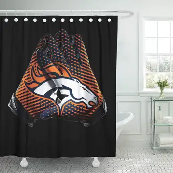 

Rugby Decor Waterproof Shower Curtain Curtains Set with Hooks Free Cool Bronco Football Team Sports Receiver Gloves 72 X 72