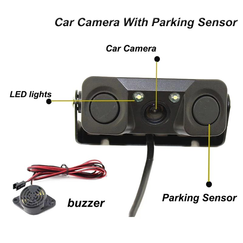  Car Auto Rear View Camera Parking Sensor Monitor 12V Reverse Backup Buzzer Rear View Camera With 2 