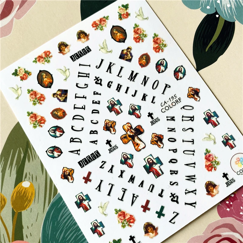 CA-172 to 210 English letters A-Z Flower 3D Back glue Nail decal Nail sticker Nail decoration Nail art Nail tool Nail ornament - Color: CA-195