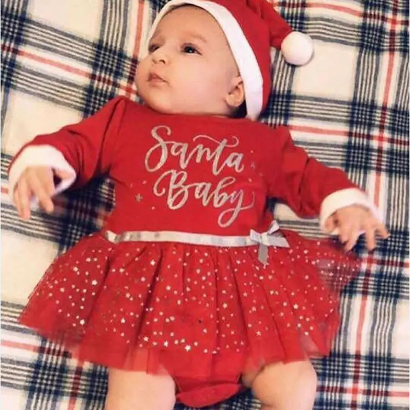 

2019 Christmas Newborn Infant Baby Girl Red Dress Long Sleeve Bow Sequins Tutu Party Dress For Baby Girl Xmas Costumes