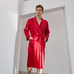 Summer Men's V Neck Silk Robe Kimono Long Bathrobe Pajamas Nightgown Sleepwear Christmas Robe for Wedding Party