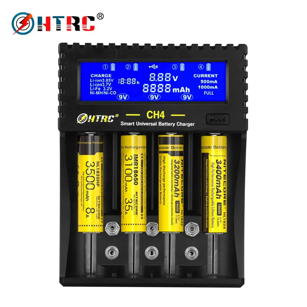 

HTRC 4 Slots Battery Charger 18650 Li-ion Li-fe Ni-MH Ni-CD Charger for AA/AAA/18650/26650/6F22/16340/9V Battery Smart Charger