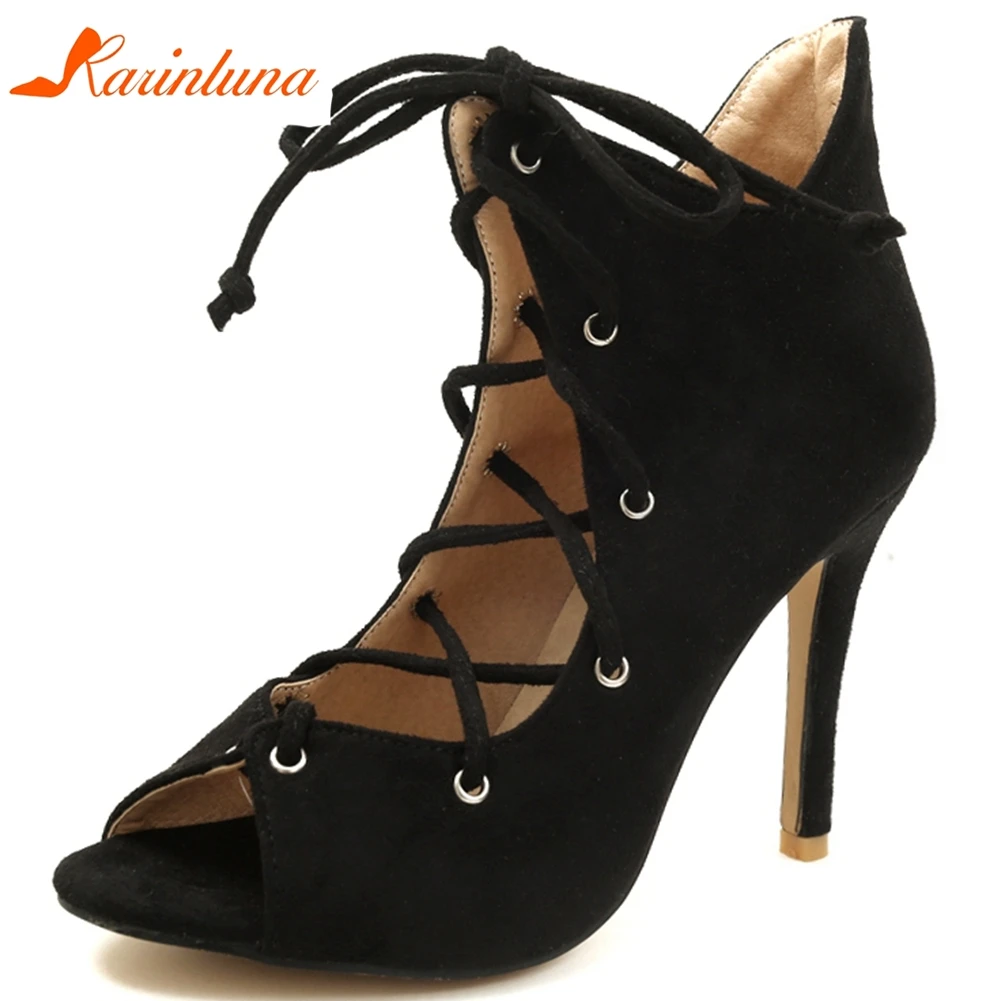 

Karinluna New Arrivals 2020 Plus Size 46 Thin High Heels Summer Sandals Woman Shoes Peep Toe Lace Up Fashion Shoes Women Sandals