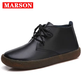 

MARSON Women's Casual Boots Genuine Leather Lace up Ladies Moccasins Short Ankle Boots Ankle for Women Footwear Flats Shoes