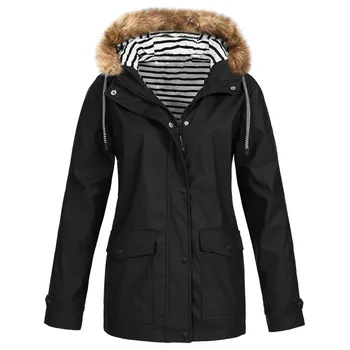 

Women Solid Hooded Jackets Causal Thickening Fur Collar Jacket Outdoor Plus Size Hooded Famale Windproof Coat #1016