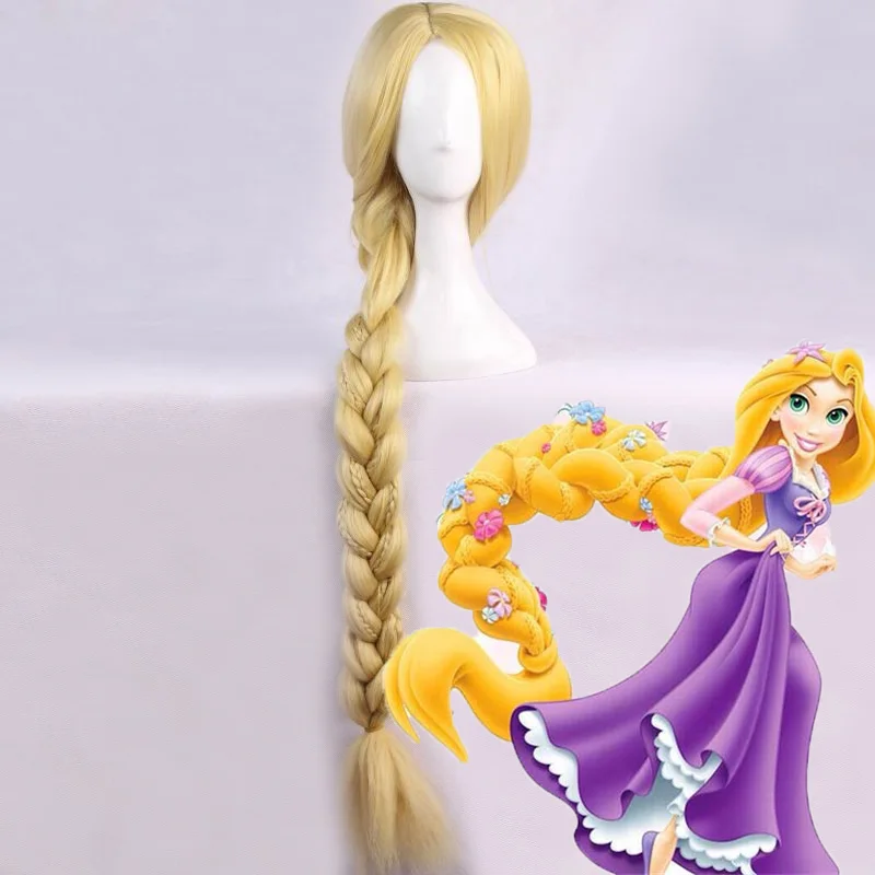 

Anime Tangled Princess 120cm 47" Straight Blonde Super Long Braid Styled Synthetic Hair Wig Rapunzel Costume Cosplay Wigs