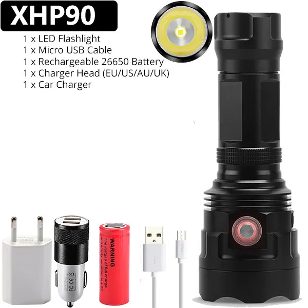 Option C Мощный 3* XHP50 светодиодный вспышка светильник XHP90 фонарь Перезаряжаемые Водонепроницаемый лампа ультра яркий светодиодный вспышка светильник 6 режимов на открытом воздухе фонарь светильник - Испускаемый цвет: Option C