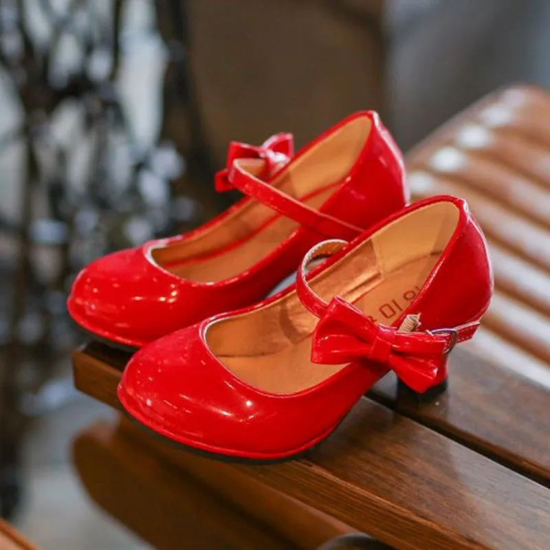 Spring Children Girls Leather High Heel Princess Dance Sandals Party Dress Wedding Shoes