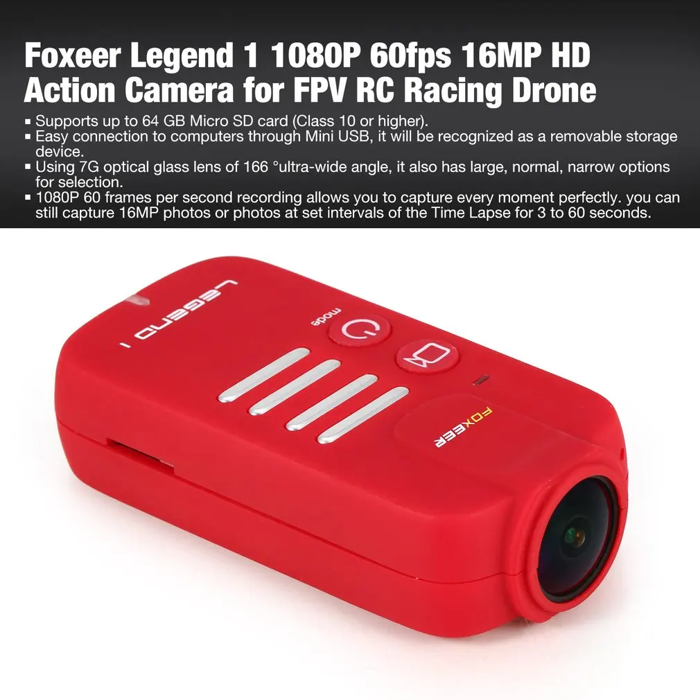 Legend 1 1080P 60fps 16MP 166'FOV широкоугольная HD экшн Спортивная камера NTSC/PAL объектив Карманная камера для FPV RC гоночная модель дрона