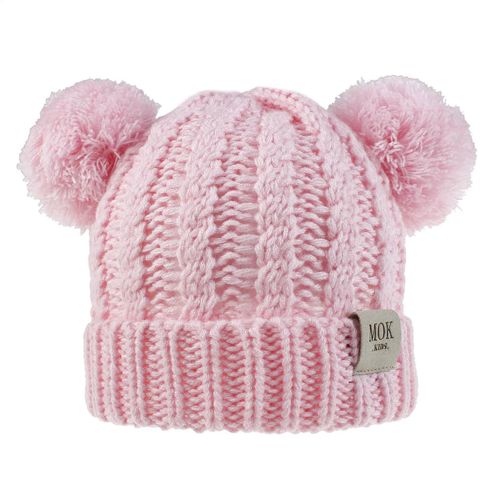 Baby Beanies Hat Pompon Winter Children Warm Hat Knitted Cute Cap Baby Girl Boy Hat Beanie Soft Toddler Hat Bonnet - Цвет: Pink