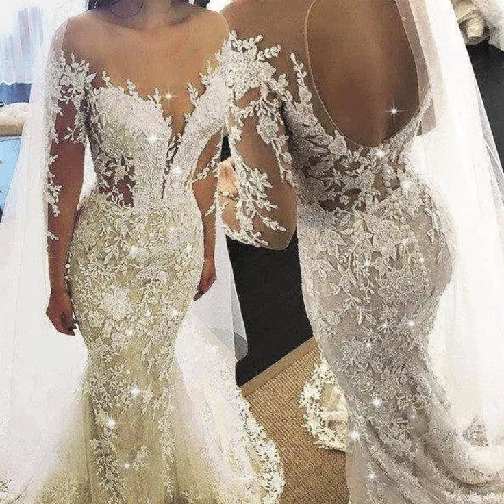 Long sleeve backless mermaid wedding dress Clearance