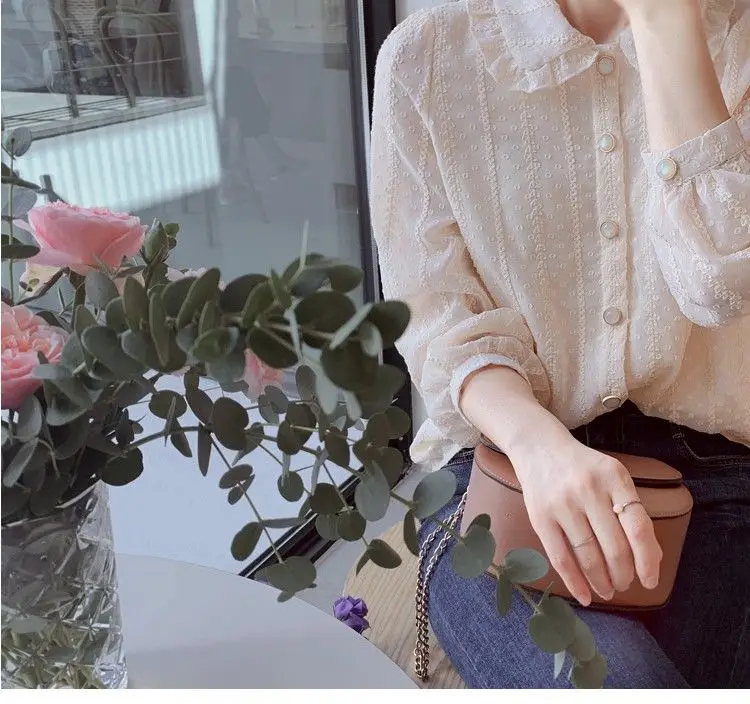 Deeptown Cottagecore Chiffon Blusa Feminina Rendas Boneca Collared Camisa Estilo Ocidental Botão up Topos Mori Menina Moda Coreana Elegante 9 collared camisa estilo ocidental botão up topos