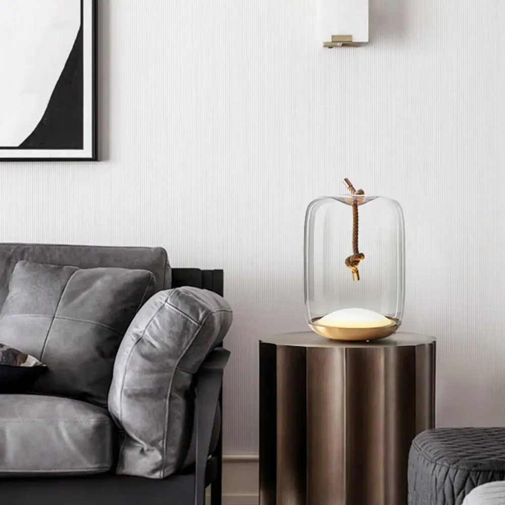 Скандинавский Том Диксон стеклянная настольная лампа, Минималистичная лампа для прикроватной тумбы, креативные гостиничные ночные светильники с веревочным декором