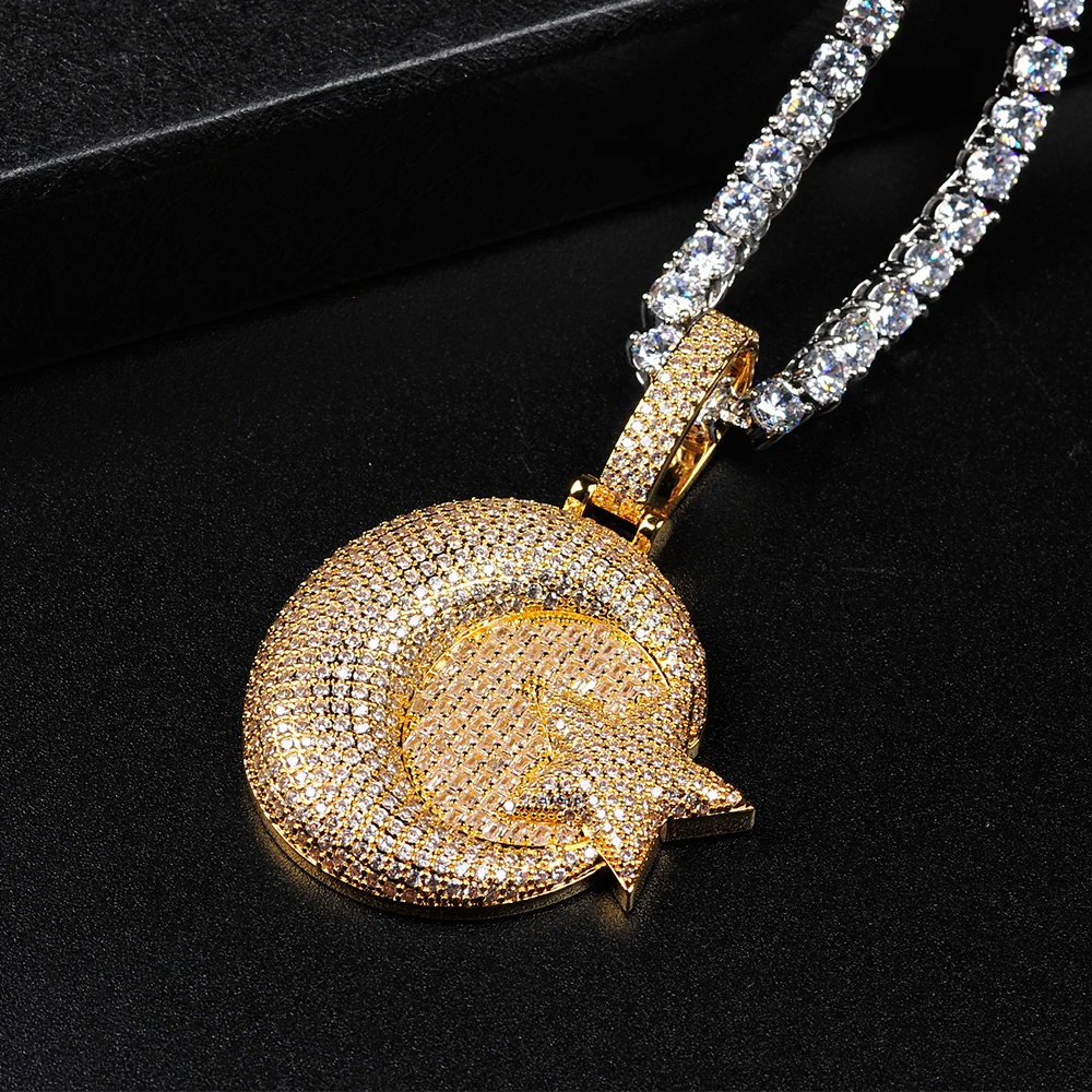 AZ Big Star Moon Iced Out Pendant Necklace For Men Women Full Bling Zircon Cuban Chain Link Hip Hop Jewelry Free Shipping 5