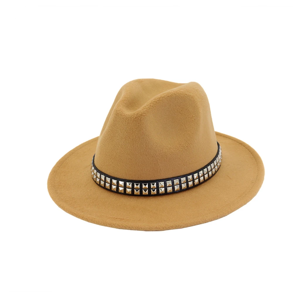 Light Coffee Для женщин Для мужчин шерстяная шляпа Fedora широкий джазования с полями шляпа с лента в стиле «панк» в джентльменском стиле; элегантные женские церковь различных мероприятий Размеры окружности головы 56-58 см - Цвет: Light Coffee