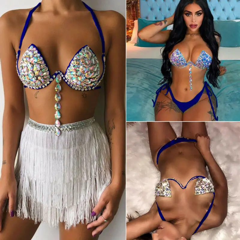 

2019 Sexy Women Rhinestone Crystal Diamond Push-up 2Piece Suits Bikini Set Swimsuit Swimwear Beachwear Bathing Suit For Female