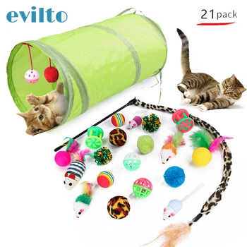 

21pcs Cat Toys Foldable Cat Tunnel Funny Play Cat Stick Bell Ball Feather Toy Assorted Interactive Toys For Cats Pet Supplies