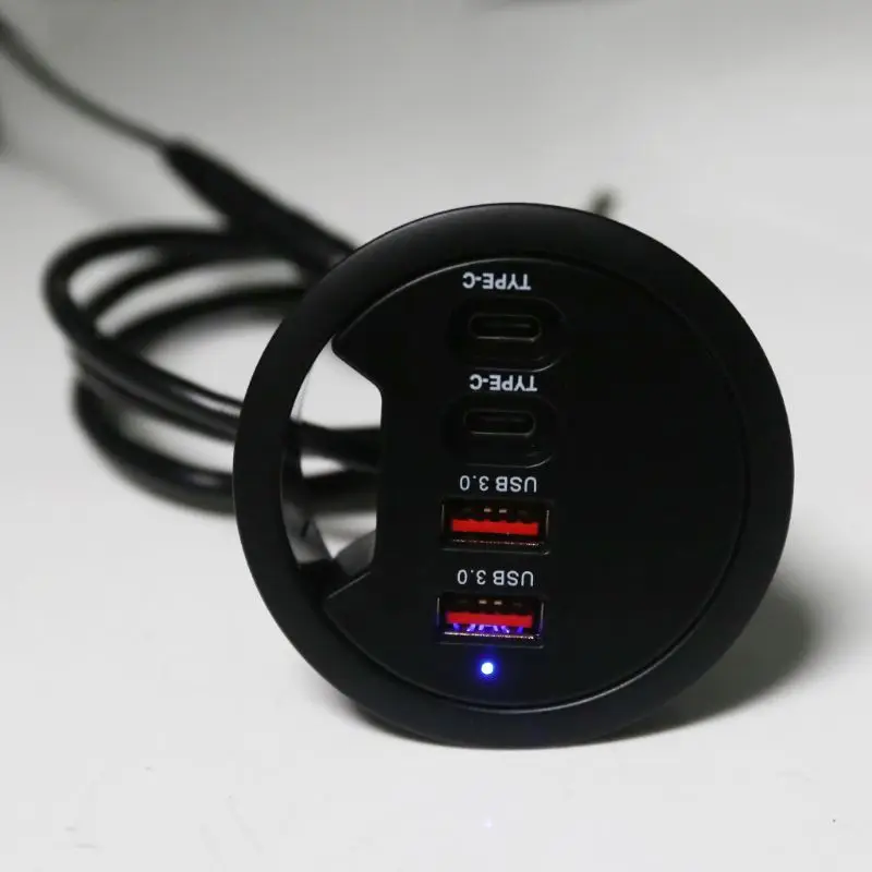 EU US Mounting In-Desk 4 Ports USB 3.0 USB C Type C Hub Power Adapter Multi Splitter for PC Laptop Computer Cellphone Tablet