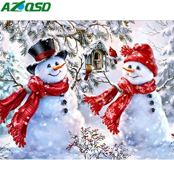 

AZQSD 5D DIY Diamond Painting Snowman Full Square Drilling Handicraft Diamond Embroidery Mosaic Winter Landscape Christmas Gift