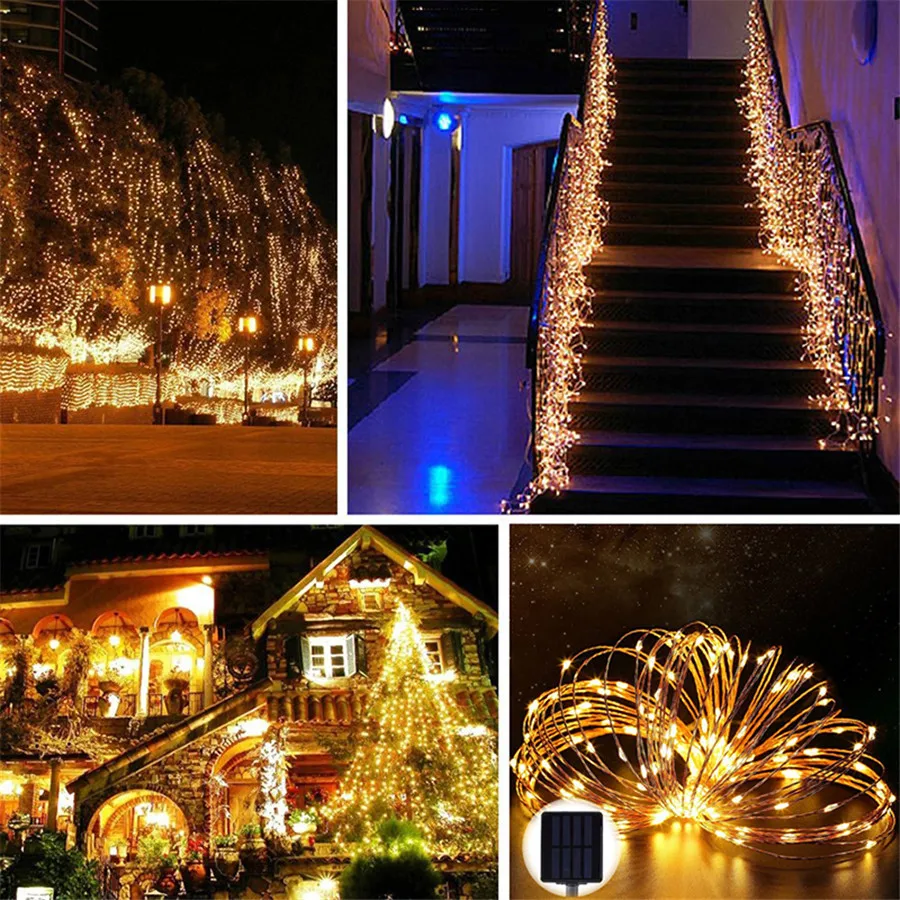 Светодиодный светильник на солнечной батарее, 8 режимов, сказочный свет, Рождественские огни, 20 м, 200 светодиодный медный провод, Свадебная вечеринка, декоративная лампа гирлянда