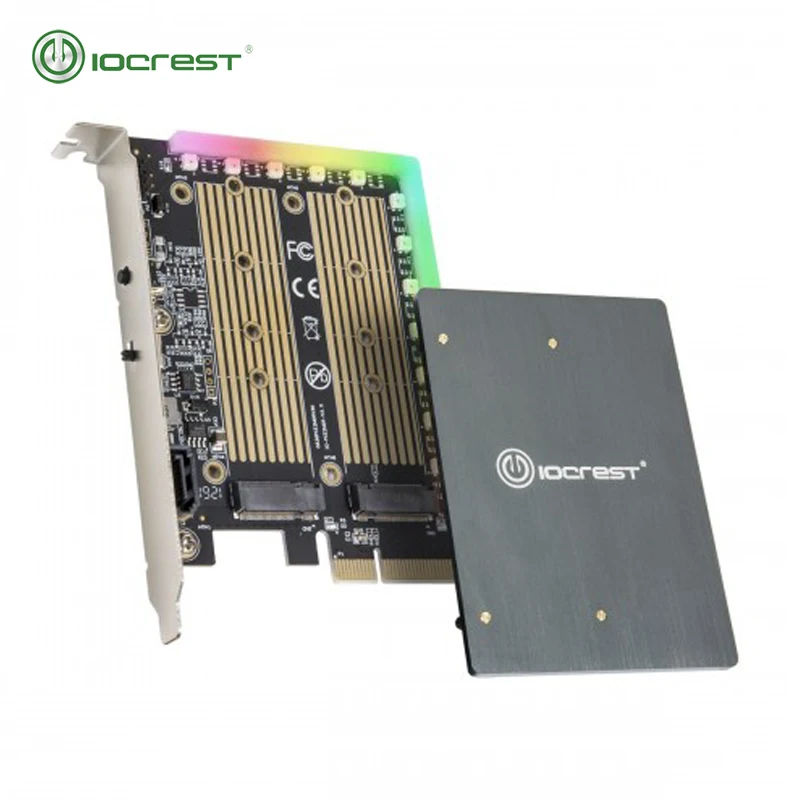 

IOCREST M.2 M-key & M.2 B-key SSD RGB Adapter Card with Heatsink 5V ARGB PIN Support ssd size 2230 2242 2260 and 2280