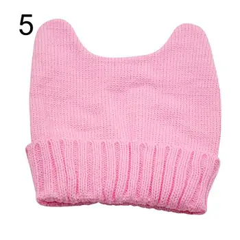 

Women Girl Warm Winter Cat Ear Shape Knitted Soft Cute Hat Elastic Beanie Cap