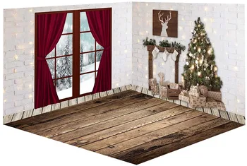 

Christmas room wallpaper photography background christmas tree red curtain photo backdrop fabric Photo for studio accessories