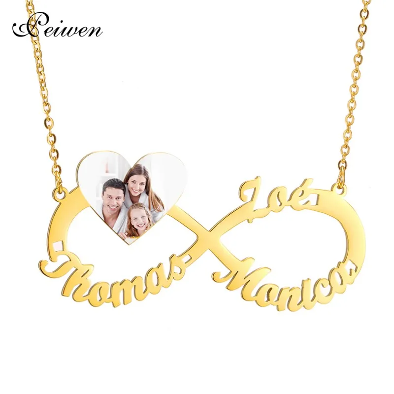 

Infinity Heart Nameplate Necklace Stainless steel Personalized Custom Name & Color Photo Necklaces For Women Men Couple Jewelry