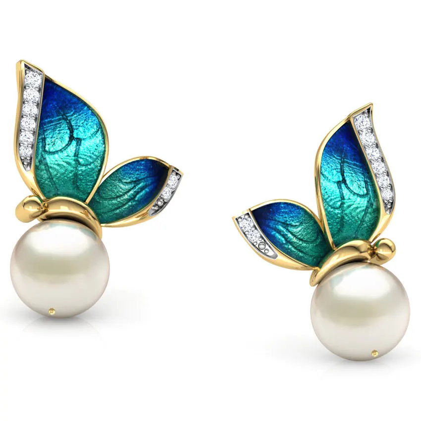 Creative Butterfly Shape Stud Earrings For Women Fashion Golden Enamel Crystal Pearl Female Wedding Band Jewelry Gifts | Украшения и