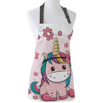 

Unicorns Flowers Cute Pink Pretty Print Apron Print Unisex Kitchen Bib with Adjustable Neck for Cooking Gardening