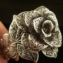 > Горячее предложение! Ювелирные изделия красивый тибетский серебряный черный цветок розы Браслет-манжета