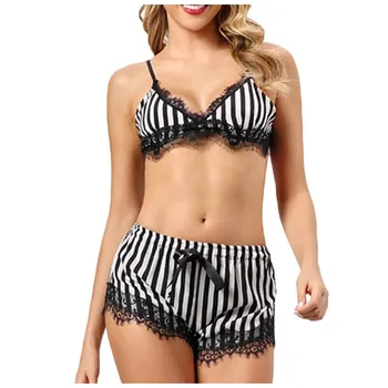 

pyjamas women Silk Satin Sexy Flowers Floral Lace Pajamas Underwear Women Suit Shorts S-XL sexy Babydoll Nightwear Pijama Mujer