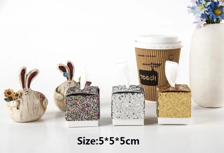 

Glitter Gloden Silver Colorful Treat Boxes For Wedding Favors Baby Shower Engagement Party