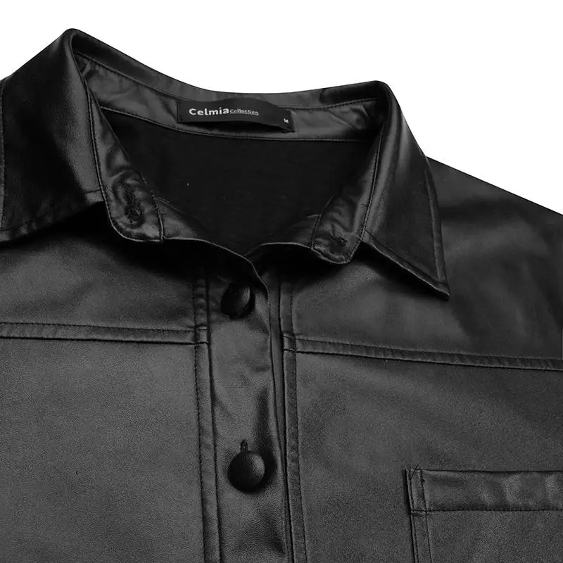 Women's Jacket 2021 Celmia PU Leather Jackets Vintage Party Long Sleeve Coats Autumn Buttons Lapel Casual Solid Work Outerwear