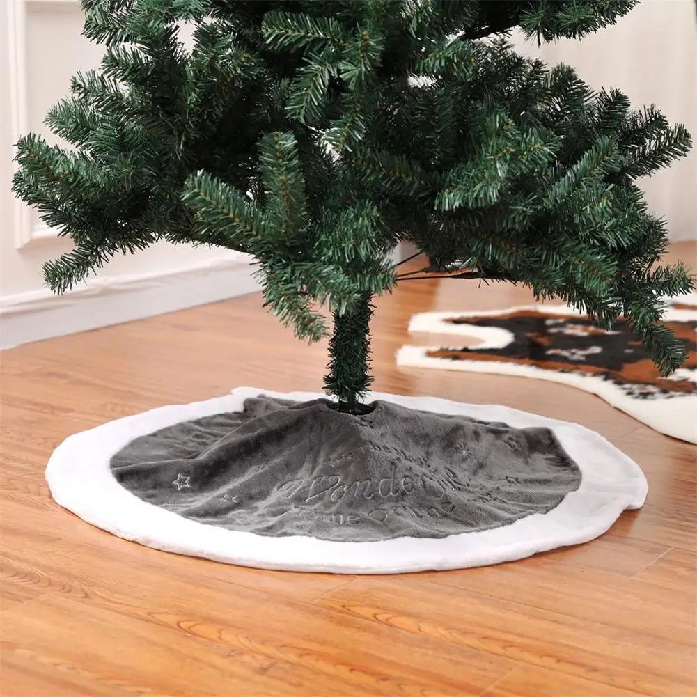 

90cm Christmas Tree Skirt Santa Claus Frame Tree Rug Skirt Merry Christmas Party Decoration Gray Christmas Tree Skirt