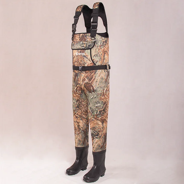 Multicolor camo NEYGU 5 мм неопрен водонепроницаемый изолированный тепловой груди wader держать вас в тепле до-35℃ с резиновыми сапогами для рыбалки - Цвет: Multicolor camo