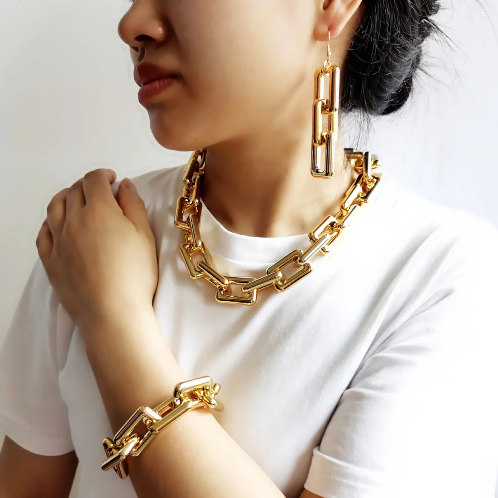 Chain Necklace Boho-Lock Gothic Jewelry Hip-Hop Thick Link Women Punk CCB Twisted High-Quality