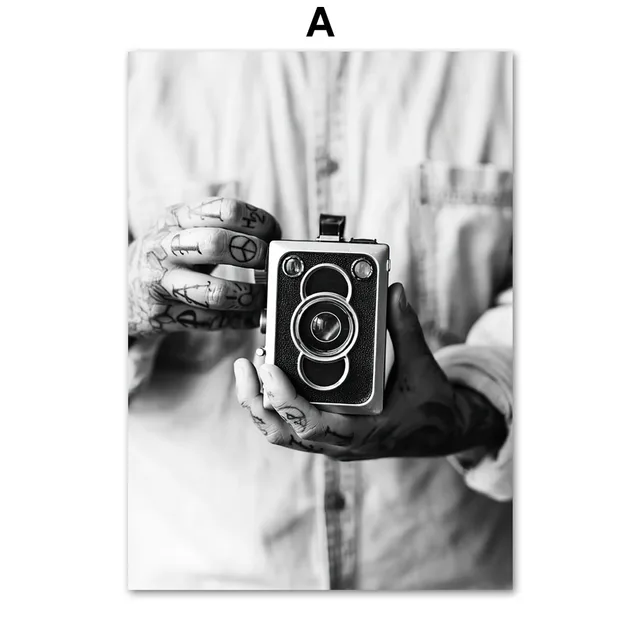 Black White Surf Beach Chair Camera Palm Tree Car Van Wall Art Print Canvas Painting Nordic Poster Decor Picture For Living Room A