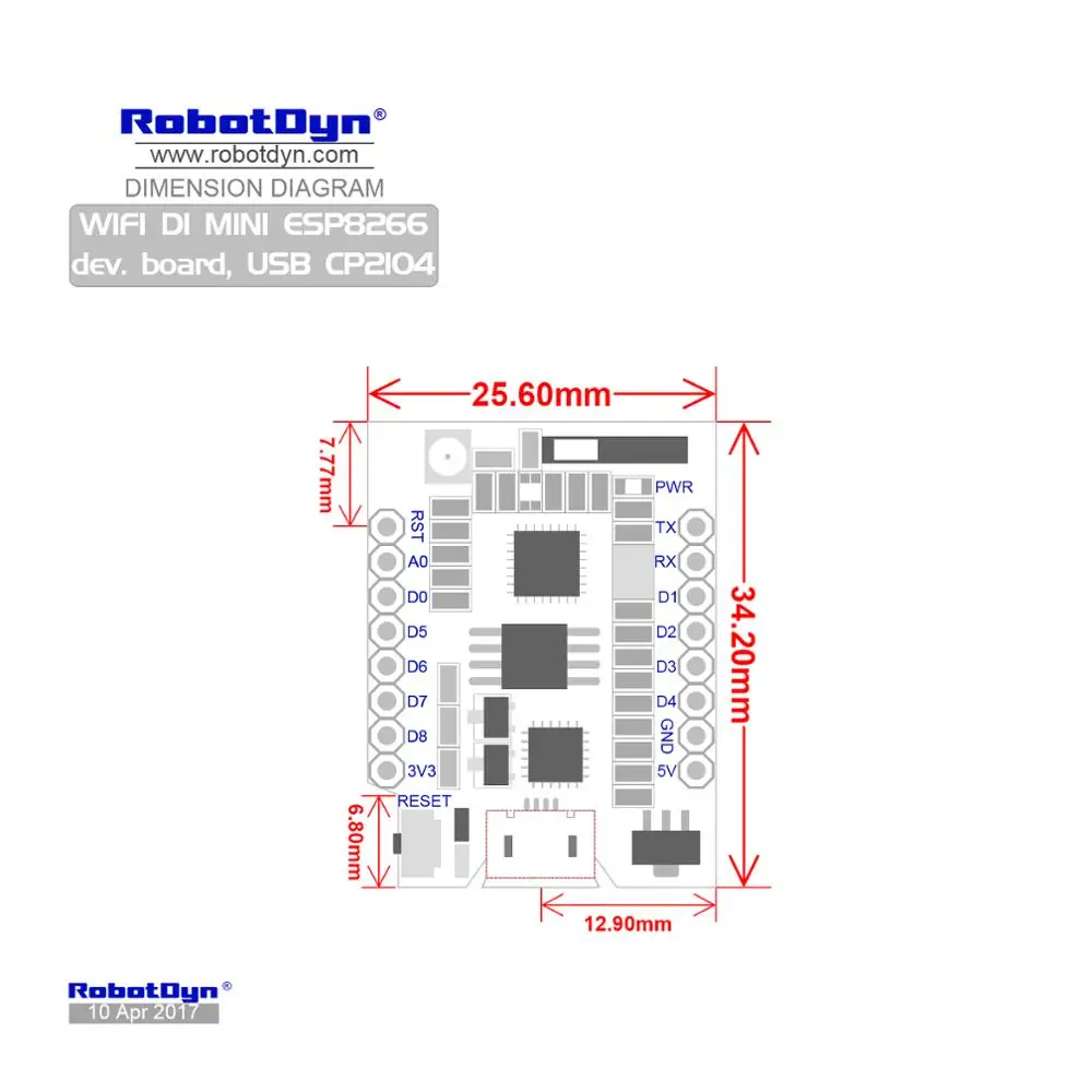 RobotDyn WiFi D1 mini PRO интеграция ESP8266+ 32Mb flash и USB-TTL CP2104