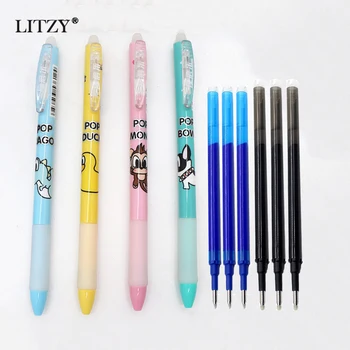 

9Pcs/lot Kawaii Animal 0.5mm Gel Pen Blue / Black Ink Magic Erasable Refill Set for School Office Writing Tools Stationery Pen