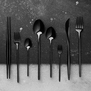 

Black Classic Cutlery Set Stainless Steel Reusable Tableware Dinner Sets Dishes Couverts De Table Home Decoration BD50CJ