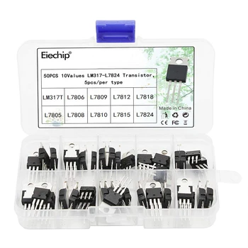

LM317T L7805 L7806 L7808 L7809 L7810 L7812 L7815 L7818 L7824 Transistor Assortment Kit 10value*5pcs 50PCS Voltage Regulator Box
