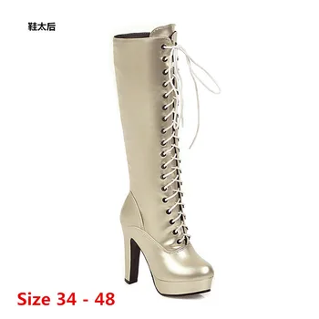 

Woman High Heel Platform Knee High Boots High Heels For Women Shoes Spring Autumn Long Boots Small Big Size 34 - 48