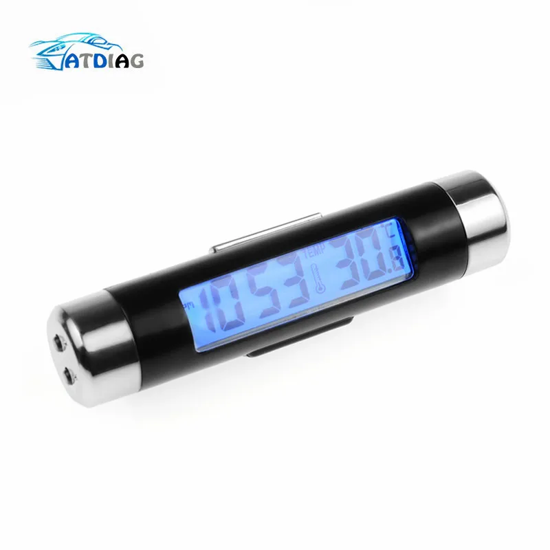 

Hot 2in1 Car Auto LCD Clip-on Digital Temperature Thermometer Clock Calendar Automotive Blue Backlight Clock Car Accessories