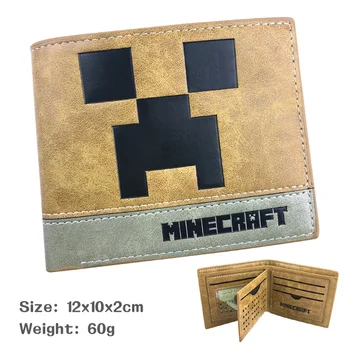 

Minecrafted High Quality Khaki Student PU Leather Embossed Short Wallet Card Holder Purse creative gift for childen adult