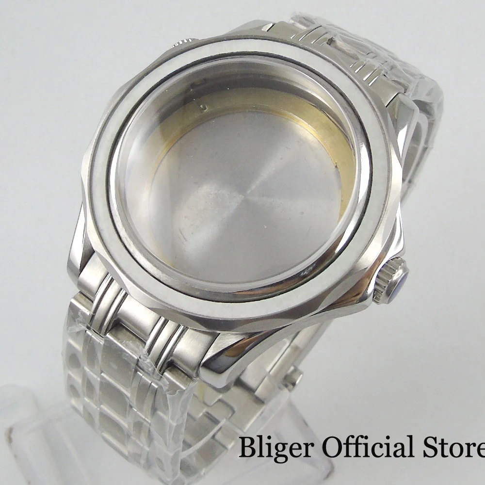 Caixa de Relógio Safira + Pulseira de Relógio 41mm com Vidro Stainlesss Ajuste Miyota Movimento Aço Eta 2836
