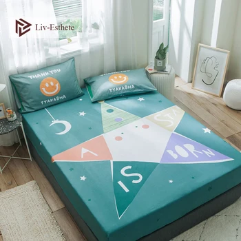 

Liv-Esthete Cartoon Stars Moon Fitted Sheet Mattress Cover Bed Linen 100% Cotton Bed Sheet On Elastic Band For Adult Child